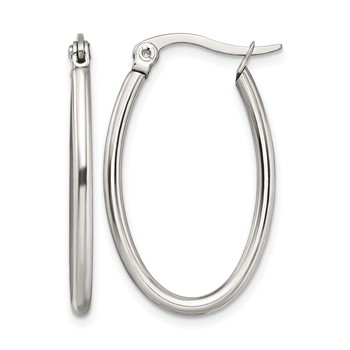 Chisel Stainless Steel Polished 18mm Diameter 2mm Oval Hoop Earrings
