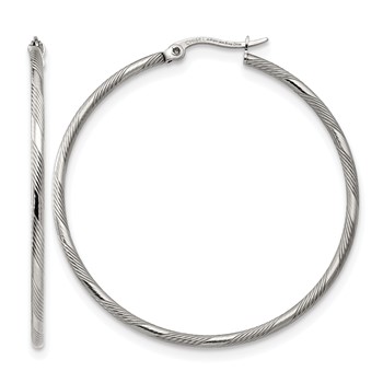 Chisel Stainless Steel Polished and Textured Hinged Hoop Earrings