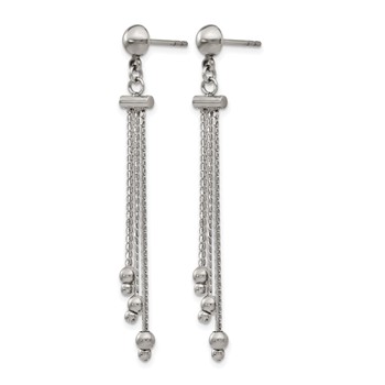 Stainless Stele Polished Beaded Chain Post Dangle Earrings — alternate view