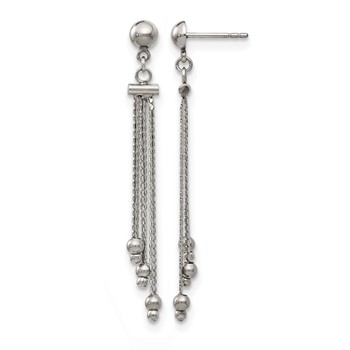 Stainless Stele Polished Beaded Chain Post Dangle Earrings