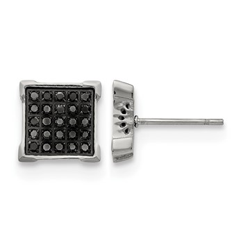 Chisel Stainless Steel Polished with 1/4 Carat Black Diamond Square Post Earrings