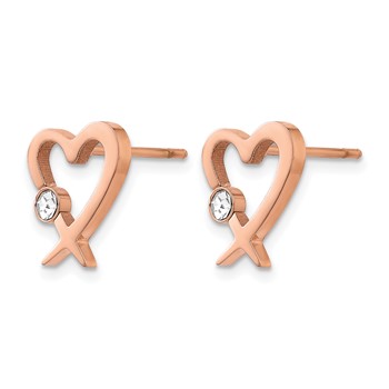 Chisel Stainless Steel Polished Rose IP-plated with Crystal Heart Post Earrings — alternate view