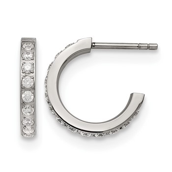 Chisel Stainless Steel Polished with CZ Post Hoop Earrings