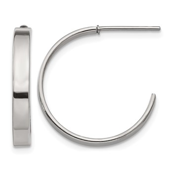 Chisel Stainless Steel Polished 20mm Diameter 3mm J Hoop Post Earrings