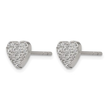 Chisel Stainless Steel Polished with CZ Heart Post Earrings — alternate view