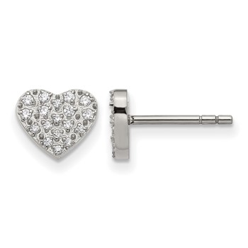 Chisel Stainless Steel Polished with CZ Heart Post Earrings