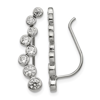 Chisel Stainless Steel Polished with CZ Ear Climbers