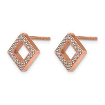 Chisel Stainless Steel Polished Rose IP-plated CZ Diamond-shaped Post Earrings — alternate view