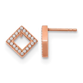 Chisel Stainless Steel Polished Rose IP-plated CZ Diamond-shaped Post Earrings
