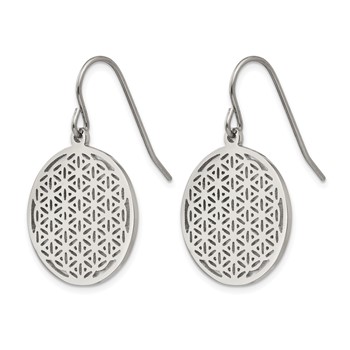 Chisel Stainless Steel Polished Flower Cut-out Dangle Shepherd Hook Earrings — alternate view
