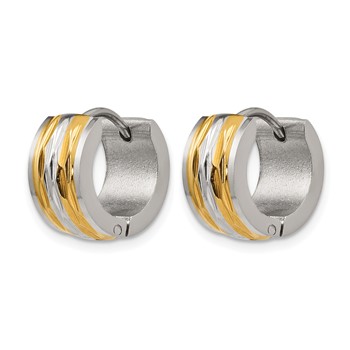 Chisel Stainless Steel Polished and Textured Yellow IP-plated 7mm Hinged Hoop Earrings — alternate view