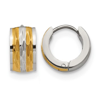 Chisel Stainless Steel Polished and Textured Yellow IP-plated 7mm Hinged Hoop Earrings