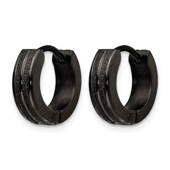 Chisel Stainless Steel Polished Black IP-plated Laser cut 4mm Hinged Hoop Earrings — alternate view