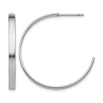 Chisel Stainless Steel Polished 33mm Diameter 3mm J Hoop Post Earrings
