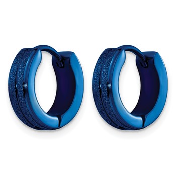 Chisel Stainless Steel Polished Blue IP-plated Laser cut 4mm Hinged Hoop Earrings — alternate view