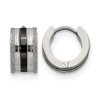 Chisel Stainless Steel Polished Black IP-Plated Laser cut 7mm Hoop Earrings