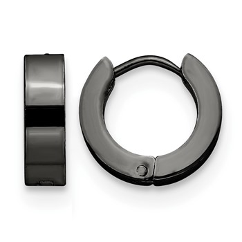 Chisel Stainless Steel Polished Black IP-plated 4mm Hinged Hoop Earrings