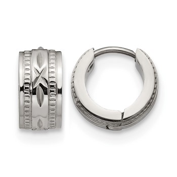 Chisel Stainless Steel Polished and Textured 6mm Hinged Hoop Earrings