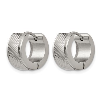 Chisel Stainless Steel Polished and Textured 7mm Hinged Hoop Earrings — alternate view