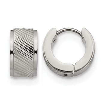 Chisel Stainless Steel Polished and Textured 7mm Hinged Hoop Earrings