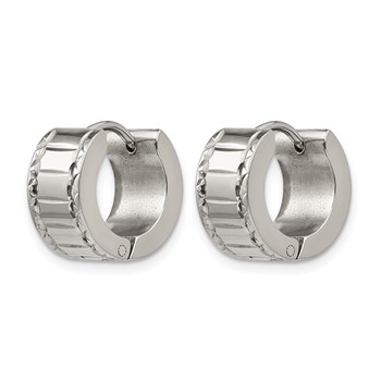 Chisel Stainless Steel Polished and Textured 5mm Hinged Hoop Earrings — alternate view