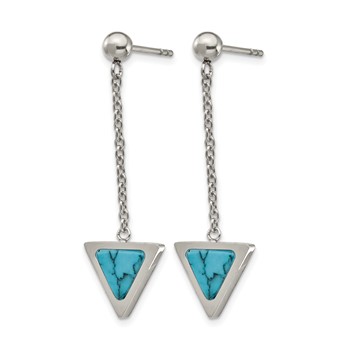 Chisel Stainless Steel Polished with Reconstructed Howlite Triangle Post Dangle Earrings — alternate view