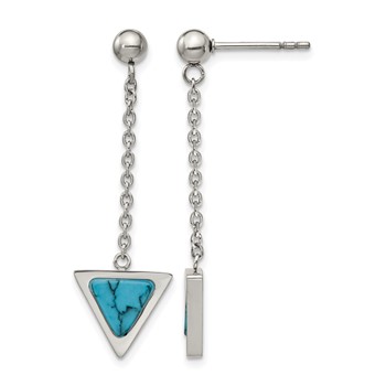 Chisel Stainless Steel Polished with Reconstructed Howlite Triangle Post Dangle Earrings