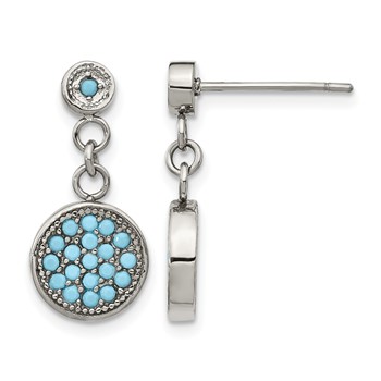 Chisel Stainless Steel Polished Reconstructed Turquoise Post Dangle Earrings