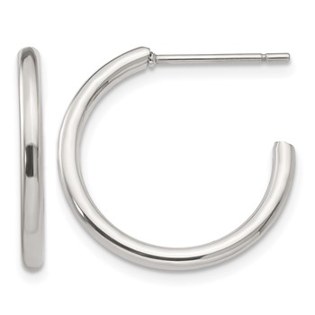 Chisel Stainless Steel Polished 19mm Diameter 2mm J Hoop Post Earrings