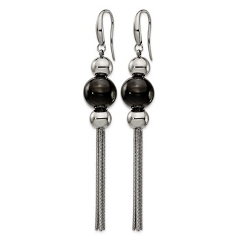 Stainless Steel Polished Black IP-plated Dangle Shepherd Hook Earrings — alternate view
