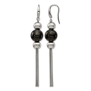 Stainless Steel Polished Black IP-plated Dangle Shepherd Hook Earrings
