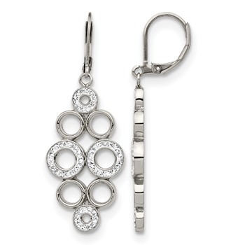 Chisel Stainless Steel Polished with Preciosa Crystal Circles Dangle Leverback Earrings
