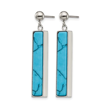 Chisel Stainless Steel Polished with Reconstructed Howlite Post Dangle Earrings — alternate view
