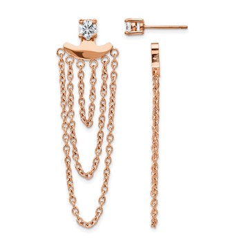 Chisel Stainless Steel Polished Rose IP-plated CZ Post with Jacket Earrings