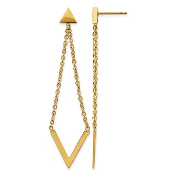 Chisel Stainless Steel Polished Yellow IP-plated Triangle Post V Dangle Earrings