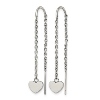 Chisel Stainless Steel Polished Threader Heart Dangle Earrings — alternate view