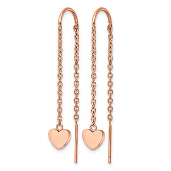 Chisel Stainless Steel Polished Rose IP-plated Threader Heart Dangle Earrings — alternate view