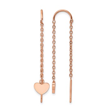 Chisel Stainless Steel Polished Rose IP-plated Threader Heart Dangle Earrings
