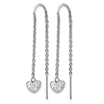 Chisel Stainless Steel Polished with Preciosa Crystal Heart Threader Earrings — alternate view