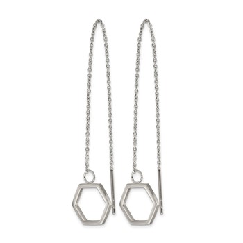 Stainless Steel Polished Hexagon Dangle Threader Earrings — alternate view