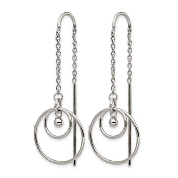 Chisel Stainless Steel Polished Circle Dangle Threader Earrings — alternate view