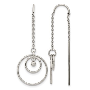 Chisel Stainless Steel Polished Circle Dangle Threader Earrings