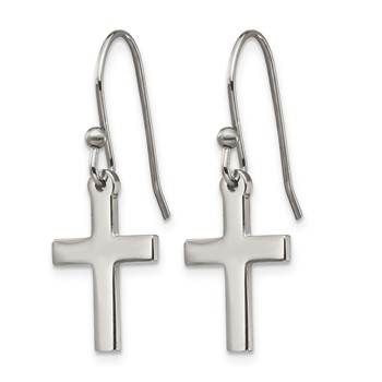 Chisel Stainless Steel Polished Cross Dangle Shepherd Hook Earrings — alternate view