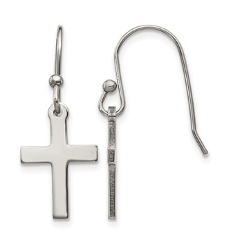Chisel Stainless Steel Polished Cross Dangle Shepherd Hook Earrings