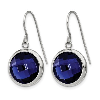 Chisel Stainless Steel Polished with Blue Glass Dangle Shepherd Hook Earrings — alternate view