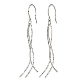 Chisel Stainless Steel Polished and Textured Dangle Shepherd Hook Earrings — alternate view