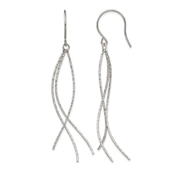 Chisel Stainless Steel Polished and Textured Dangle Shepherd Hook Earrings