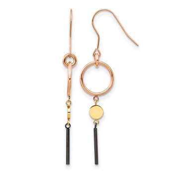 "Chisel Stainless Steel Polished Black, Rose and Yellow IP-plated Dangle Shepherd Hook Earrings"