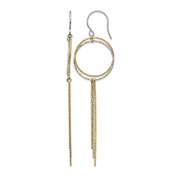 Stainless Steel Polished and Textured Yellow IP Shepherd Hook Earrings