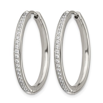 Chisel Stainless Steel Polished with CZ 2.5mm Hinged Hoop Earrings — alternate view